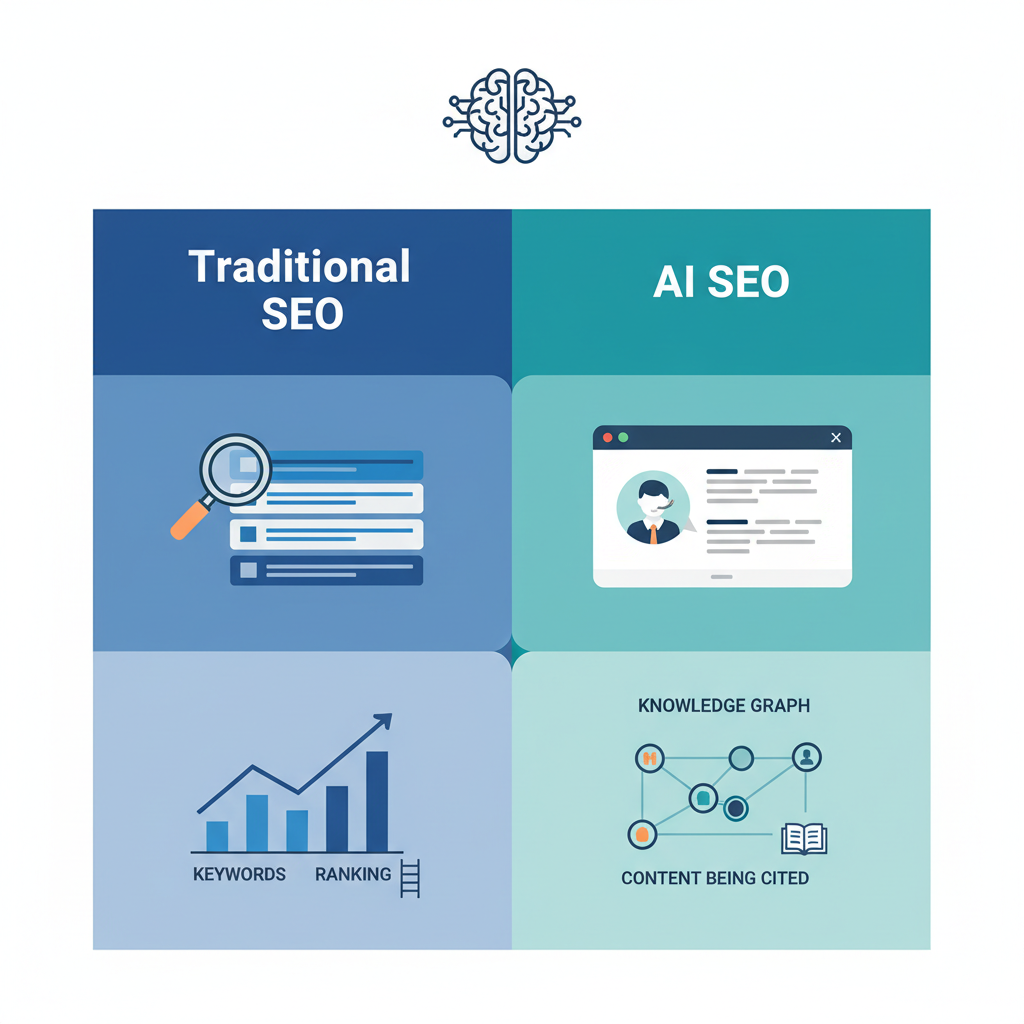 Comparison of Traditional SEO vs AI SEO, GEO, AEO strategies for Malaysian businesses