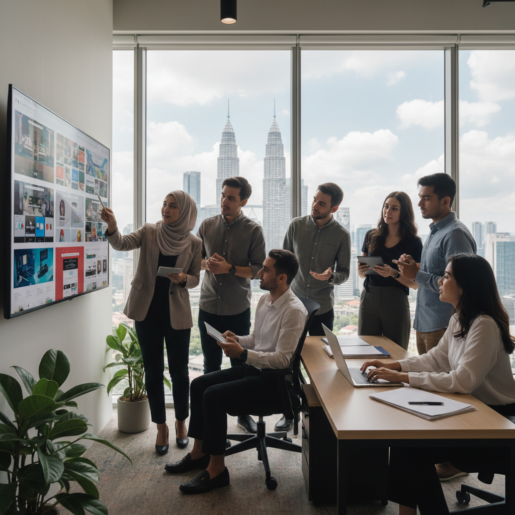 Kuala Lumpur web design team collaborating on AI-generated website concepts