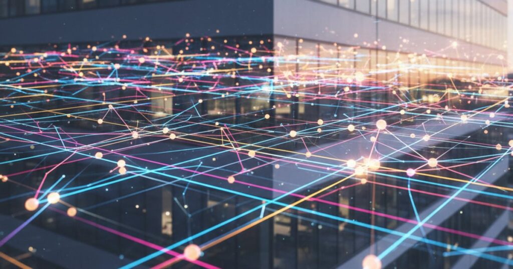 Visualizing a strategic corporate web design as an integrated digital ecosystem with data flowing between systems