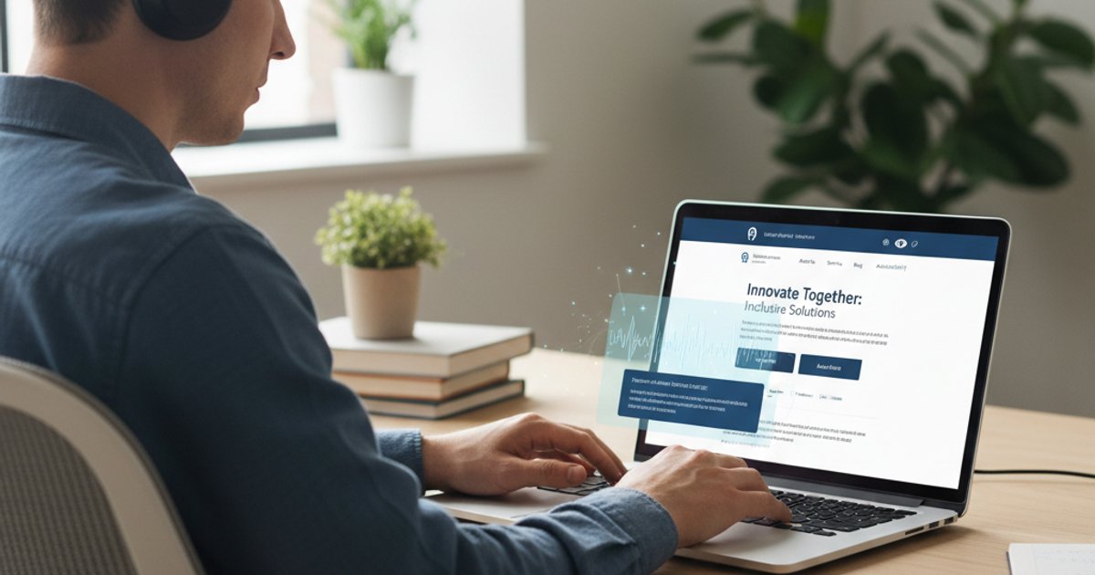 Visually impaired user navigating an accessible corporate website with a screen reader
