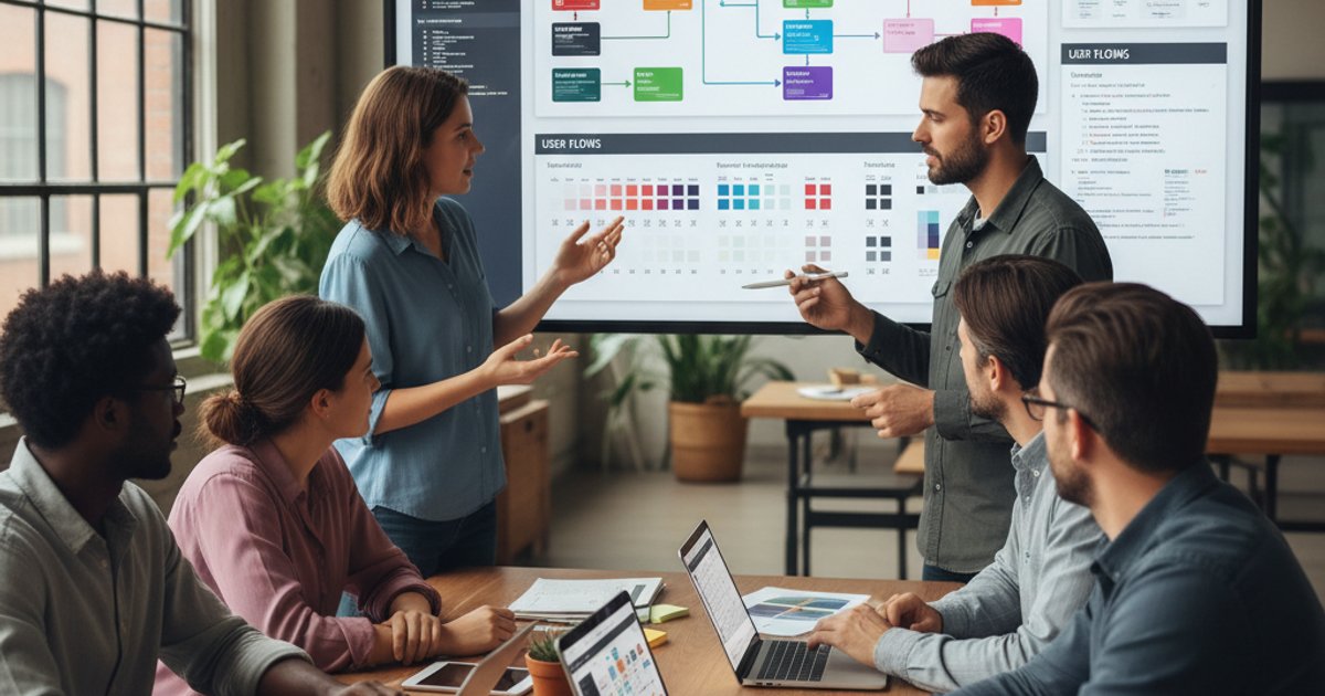 Team collaborating on a corporate web design system