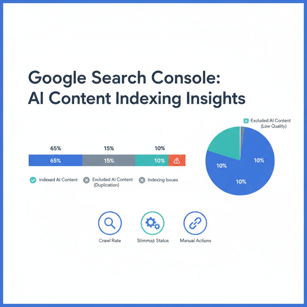Infographic showing Google Search Console's new AI Content Indexing Status, illustrating indexed versus excluded AI content performance for AI SEO.