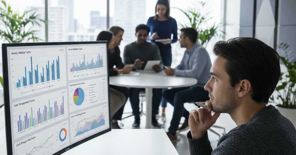 Data analytics dashboard showing website performance and stakeholder engagement metrics for corporate web design