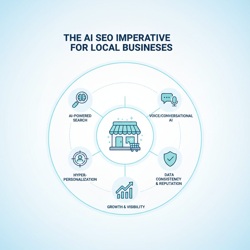 Infographic illustrating the crucial role of AI SEO for local businesses in 2026, focusing on personalization and GEO