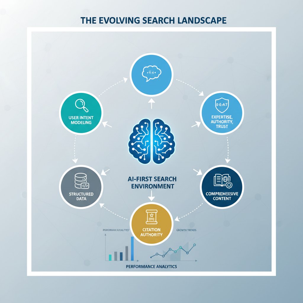 Infographic illustrating the components of an AI-First Search Environment