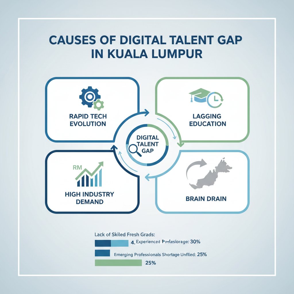 Infographic illustrating the causes of the digital talent gap impacting web design KL