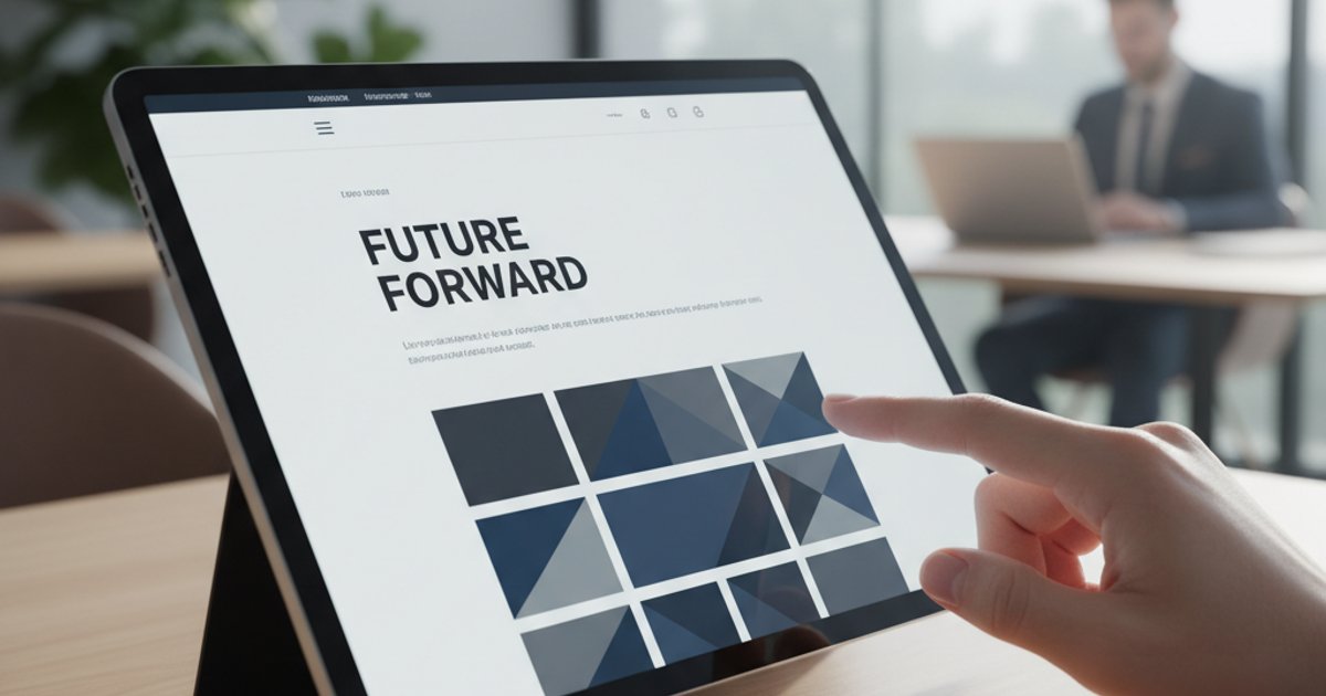 Sleek corporate web design on a tablet, emphasizing intuitive user interaction and brand storytelling