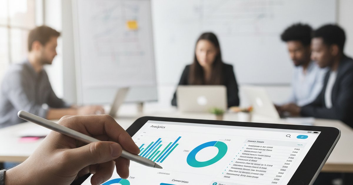 Hand interacting with a tablet displaying website analytics for continuous optimization