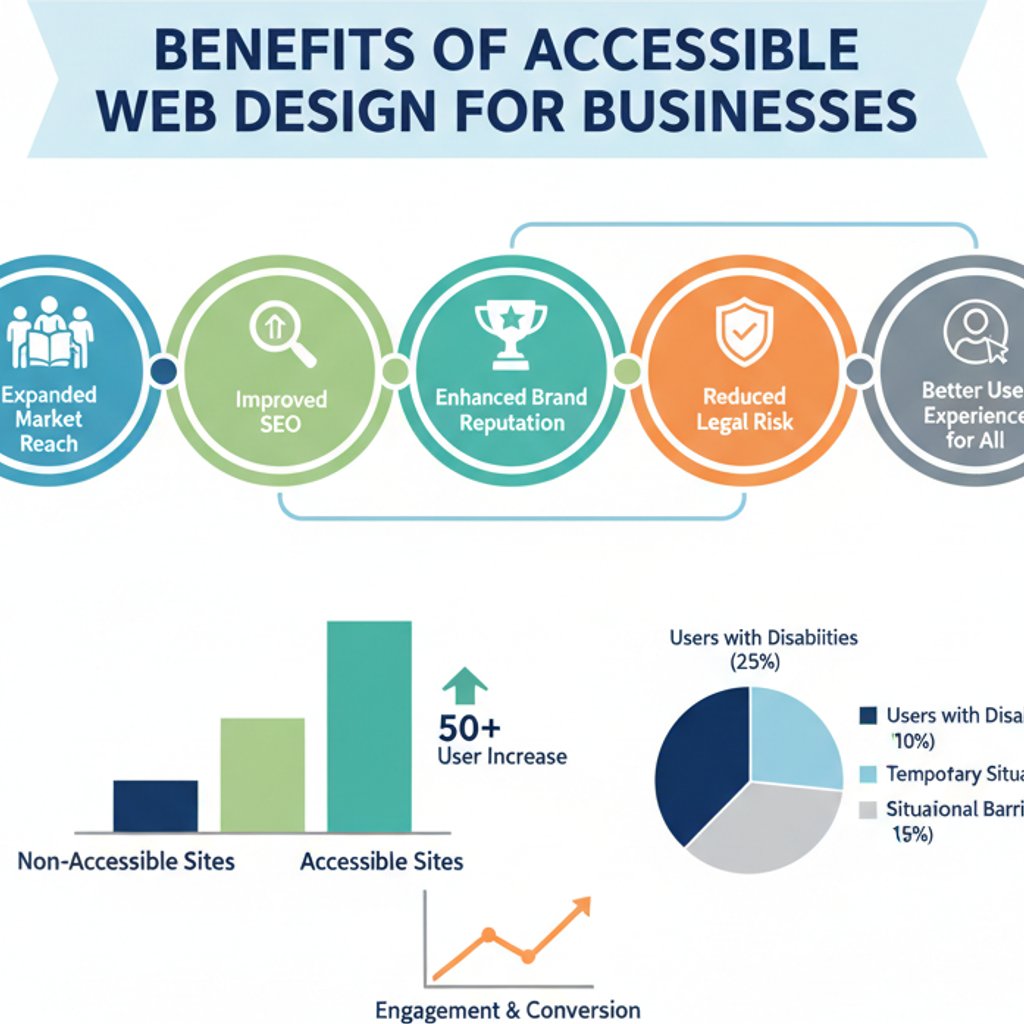 Infographic illustrating the benefits of accessible web design for businesses in Kuala Lumpur