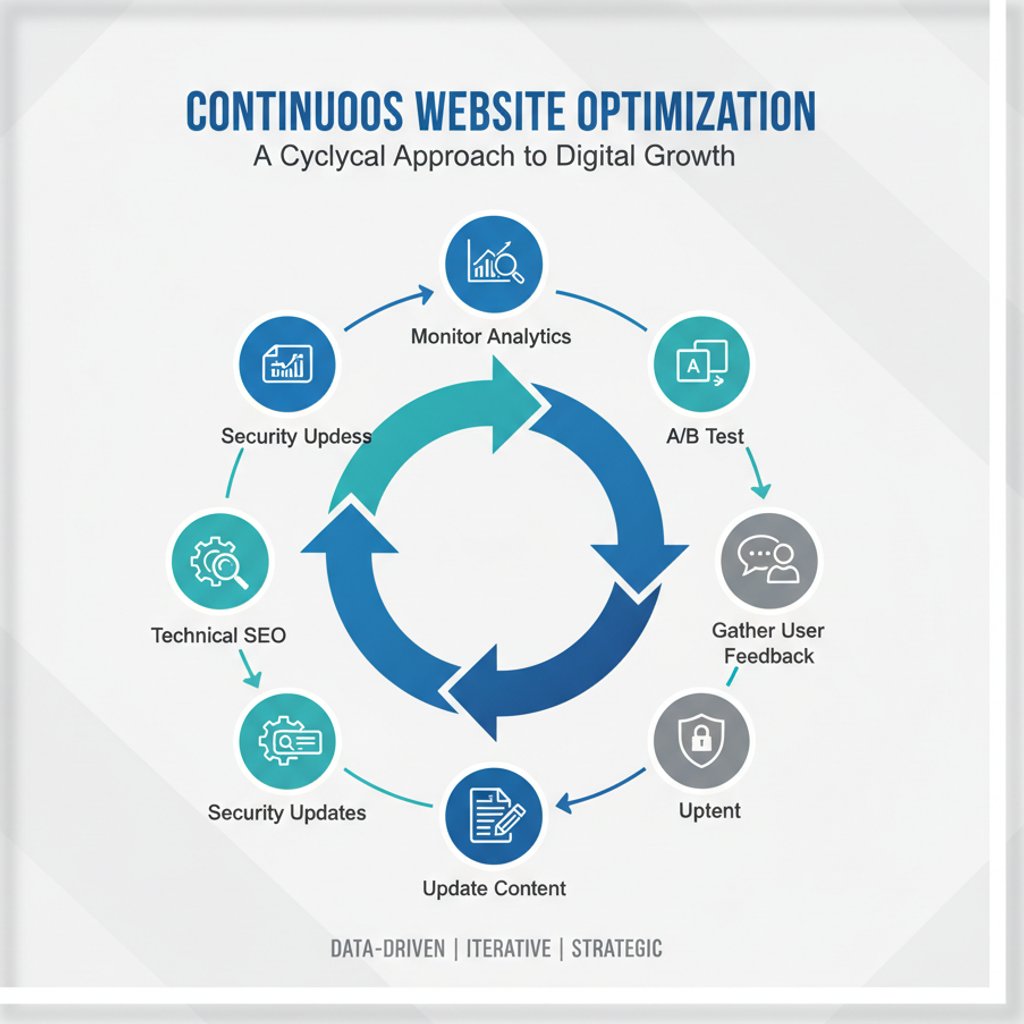 Infographic on continuous website optimization for sustained Web Design KL ROI