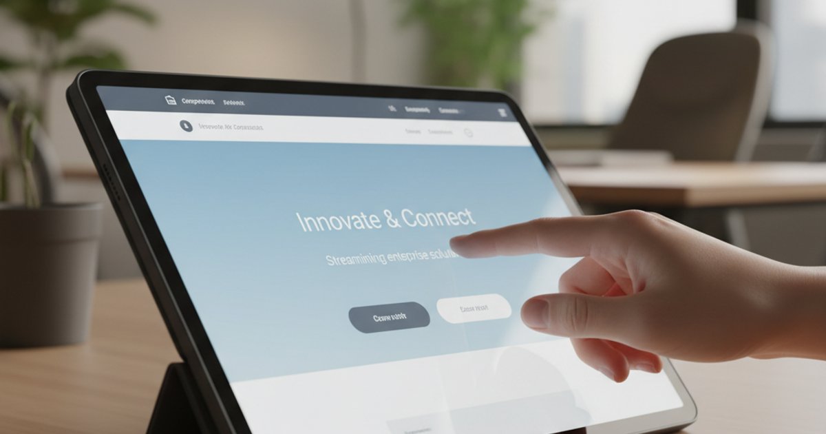 User interacting with a psychologically optimized corporate website on a tablet