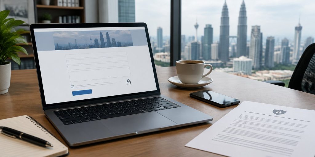 Laptop showing a website contact form with a consent checkbox, next to a printed privacy notice