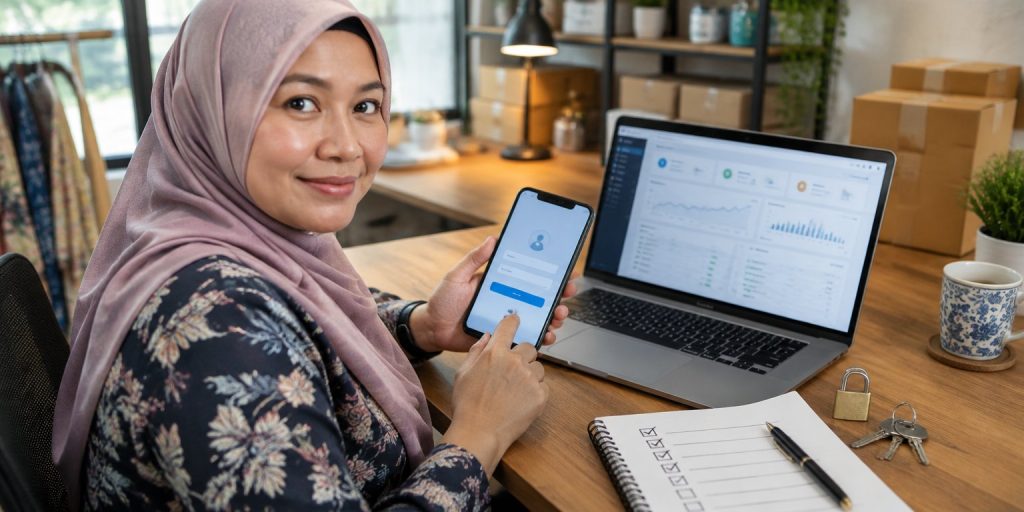 Business owner checking website admin logins on a phone and laptop